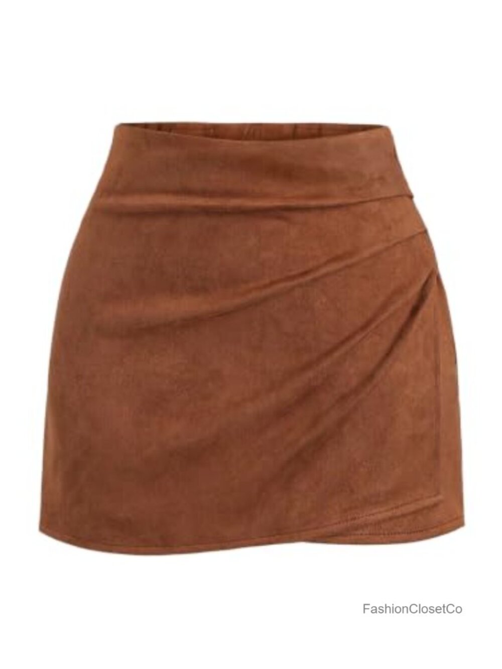 High Waist Ruched Faux Suede Wrap Mini Skirt Women Bodycon Fall Winter